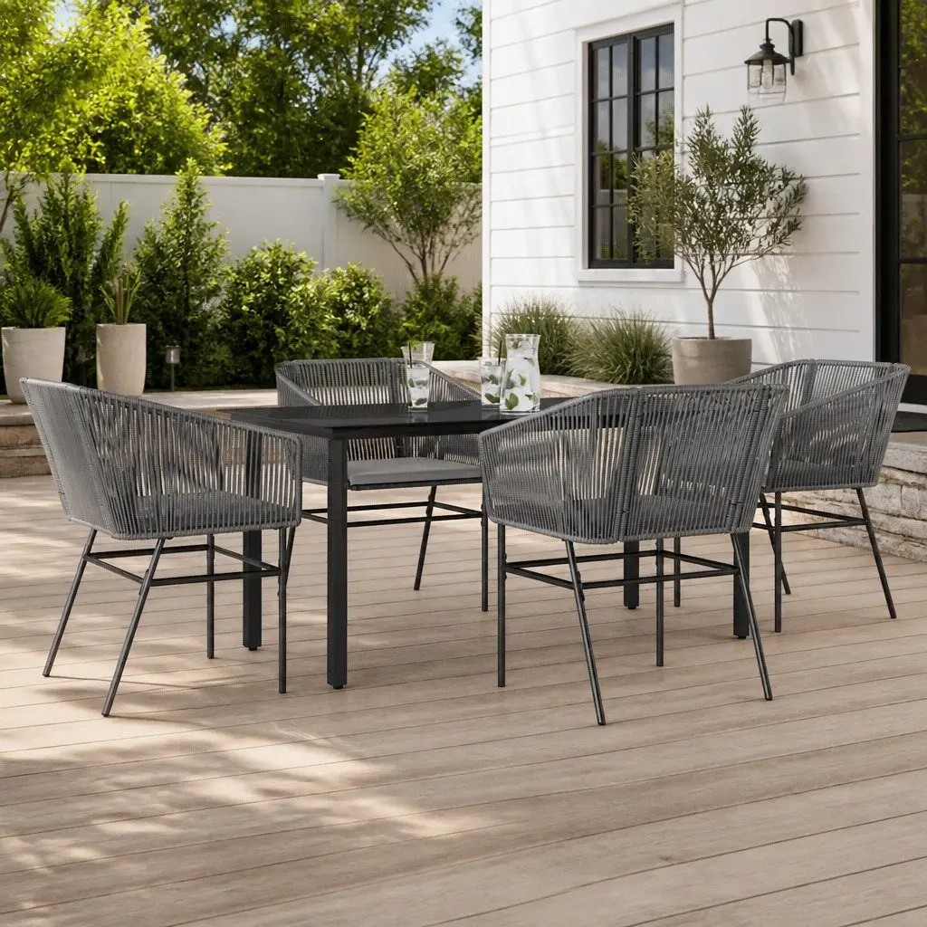 5 Piece Garden Dining Set with Grey Cushions