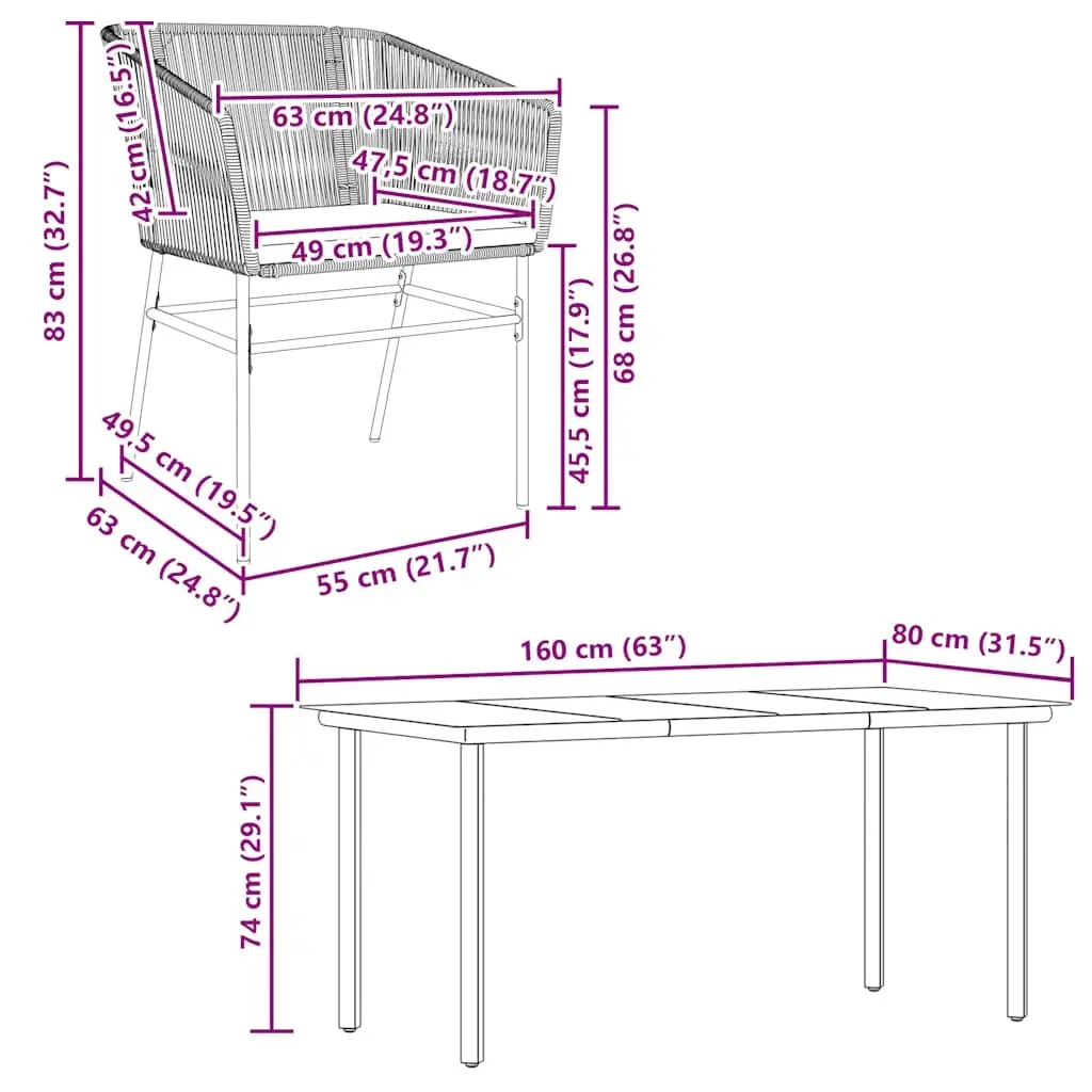 5 Piece Garden Dining Set with Grey Cushions