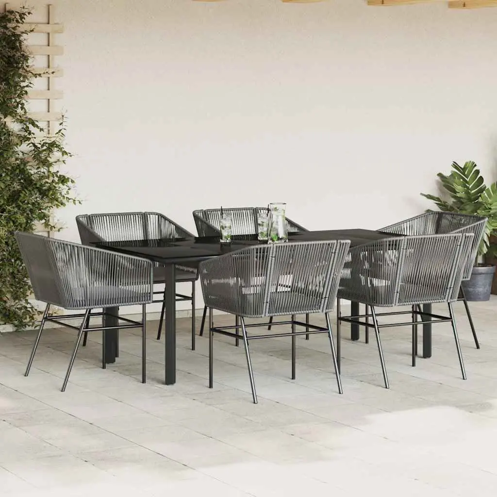 7 Piece Garden Dining Set Outdoor Patio Furniture Grey Poly Rattan Chairs Table