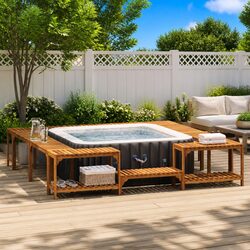 Hot Tub Surround Dimensions: 255x255x55.5cm in Solid Acacia Wood