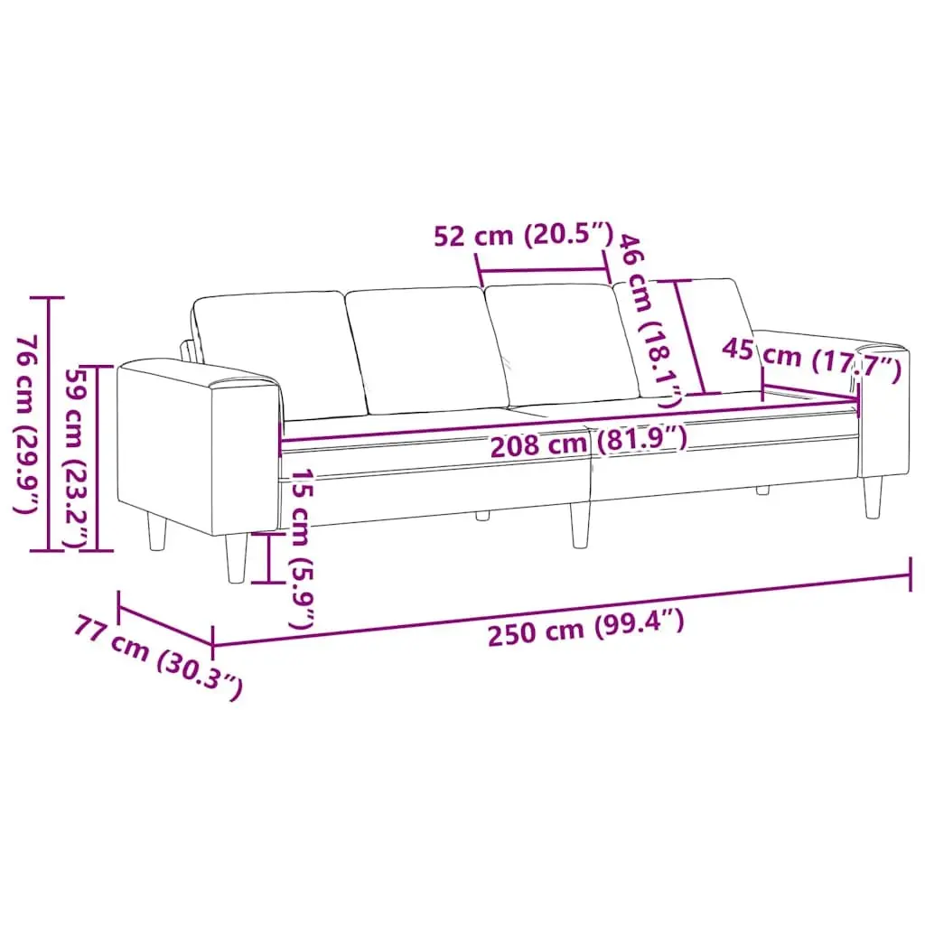 Modern Living Room Couch Dark Grey Polyester Furniture Sofa 250cm