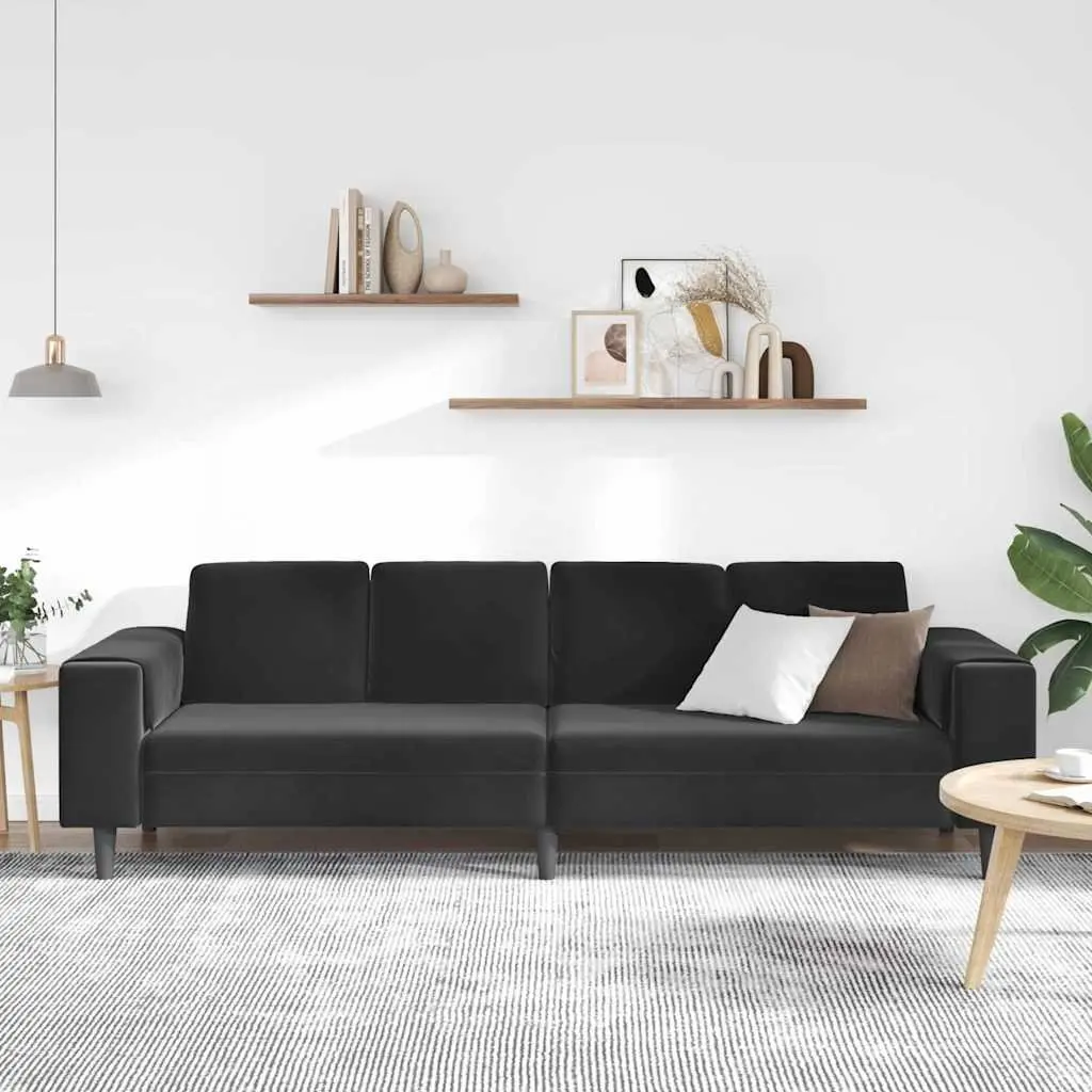 Black Polyester Upholstery Couch, 250 x 77 x 76 cm