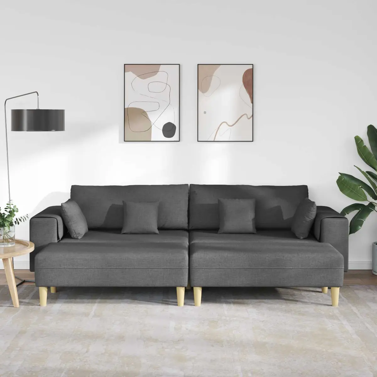 Sofa Set Living Room 3 Piece Grey Fabric