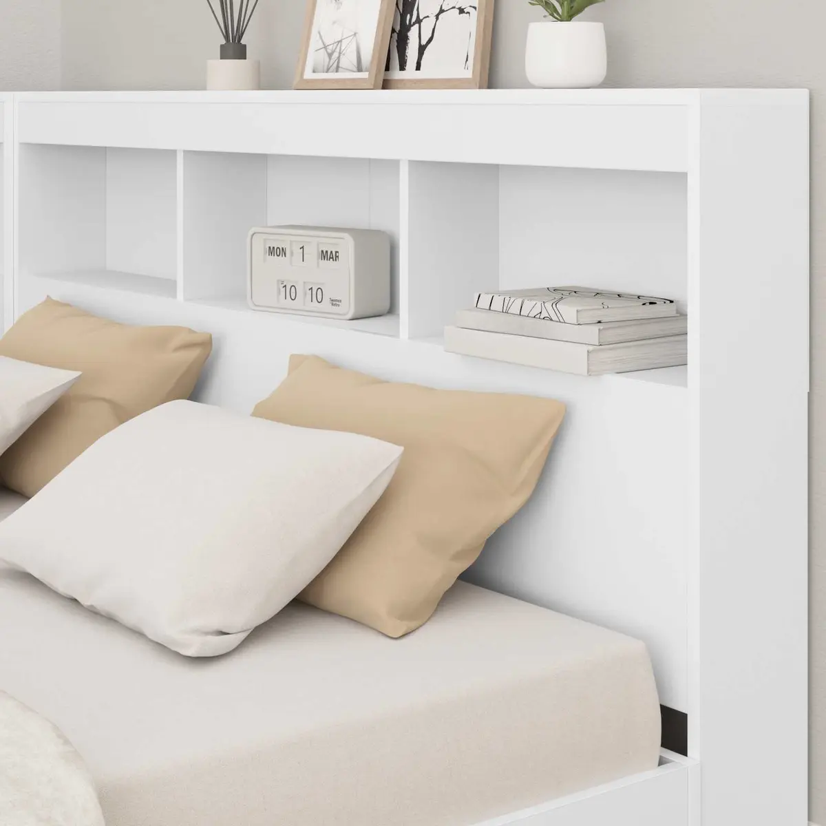 140 cm White Engineered Wood Storage Headboard