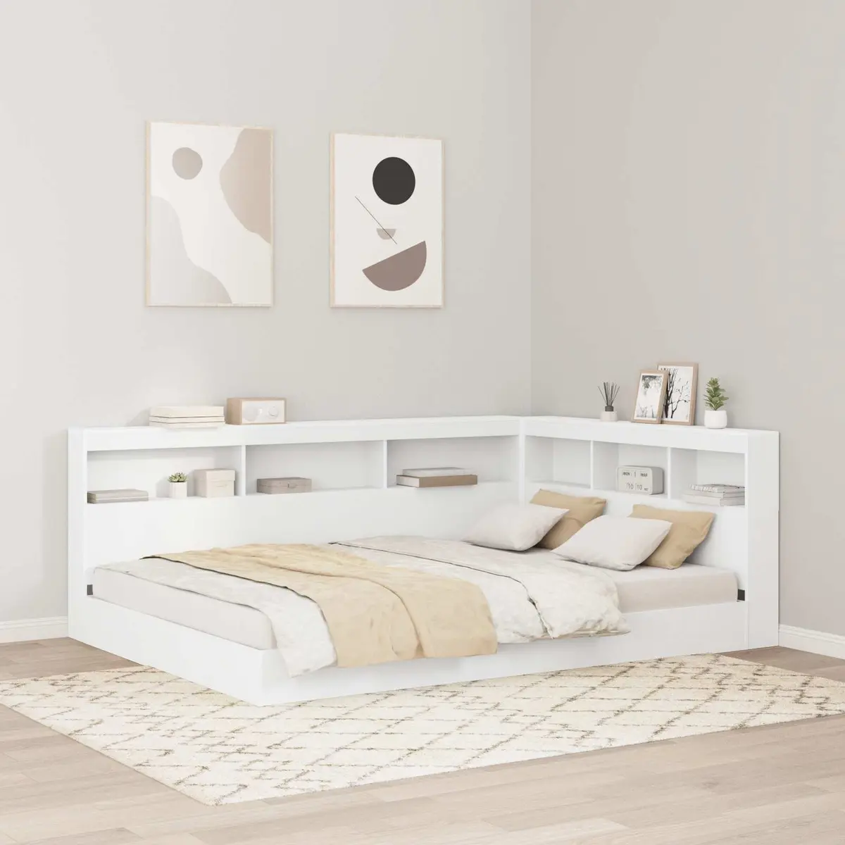 160cm White Engineered Wood Headboard with Shelving