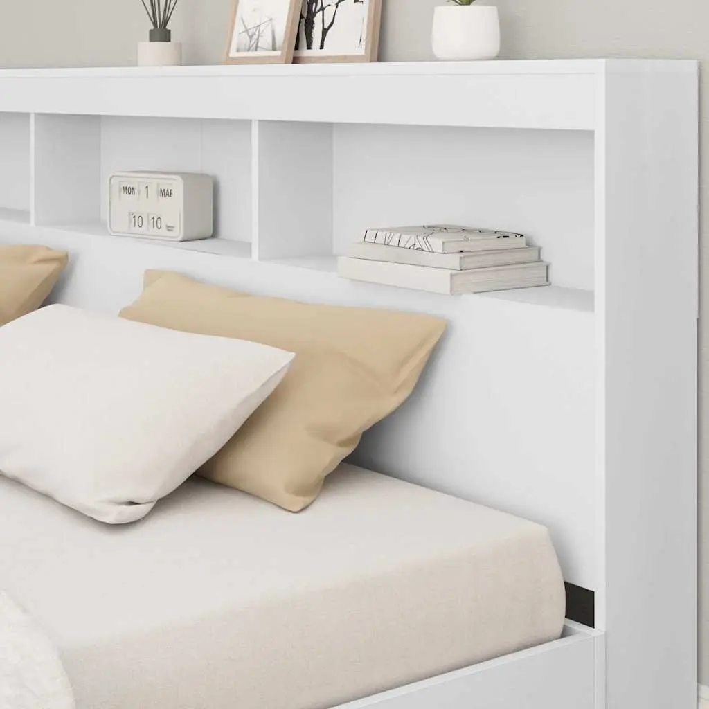 180cm White Storage Headboard with Shelves