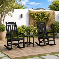 Outdoor Rocking Chair Set: 92x70x108 cm Black Polyethylene