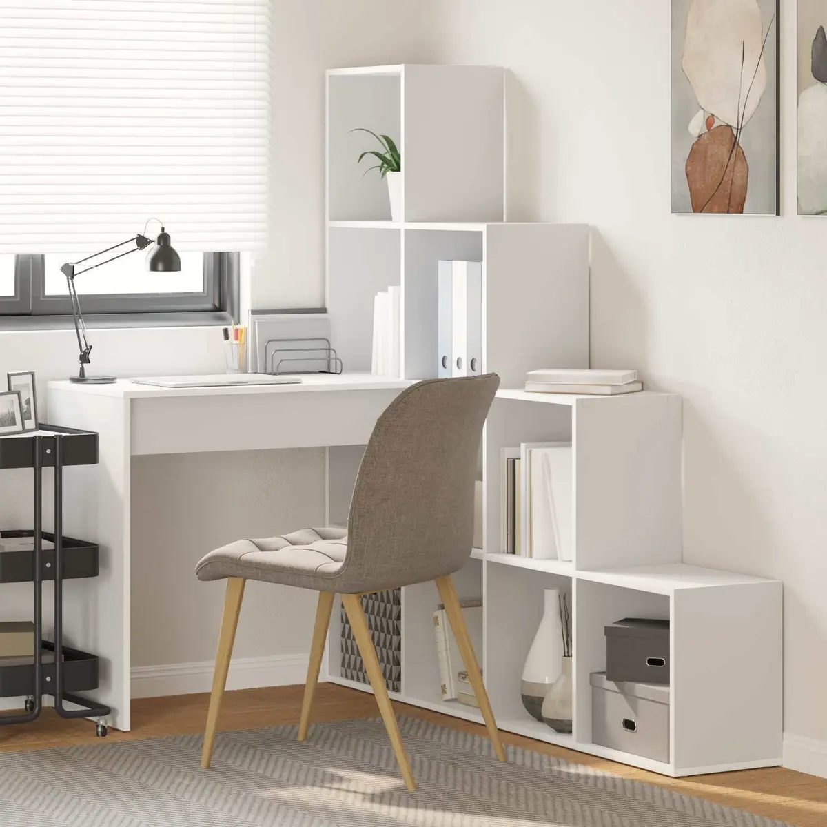 Corner Desk White for Home Office 101.5 x 149.5 x 149.5 cm Engineered Wood with Storage Shelves