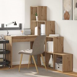 Corner Desk with Shelves - Brown Engineered Wood Construction