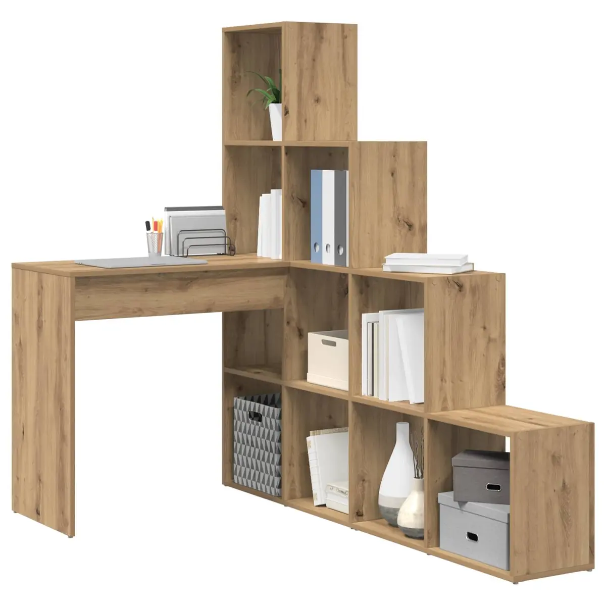 Corner Desk with Storage Shelves for Home Office Brown Engineered Wood