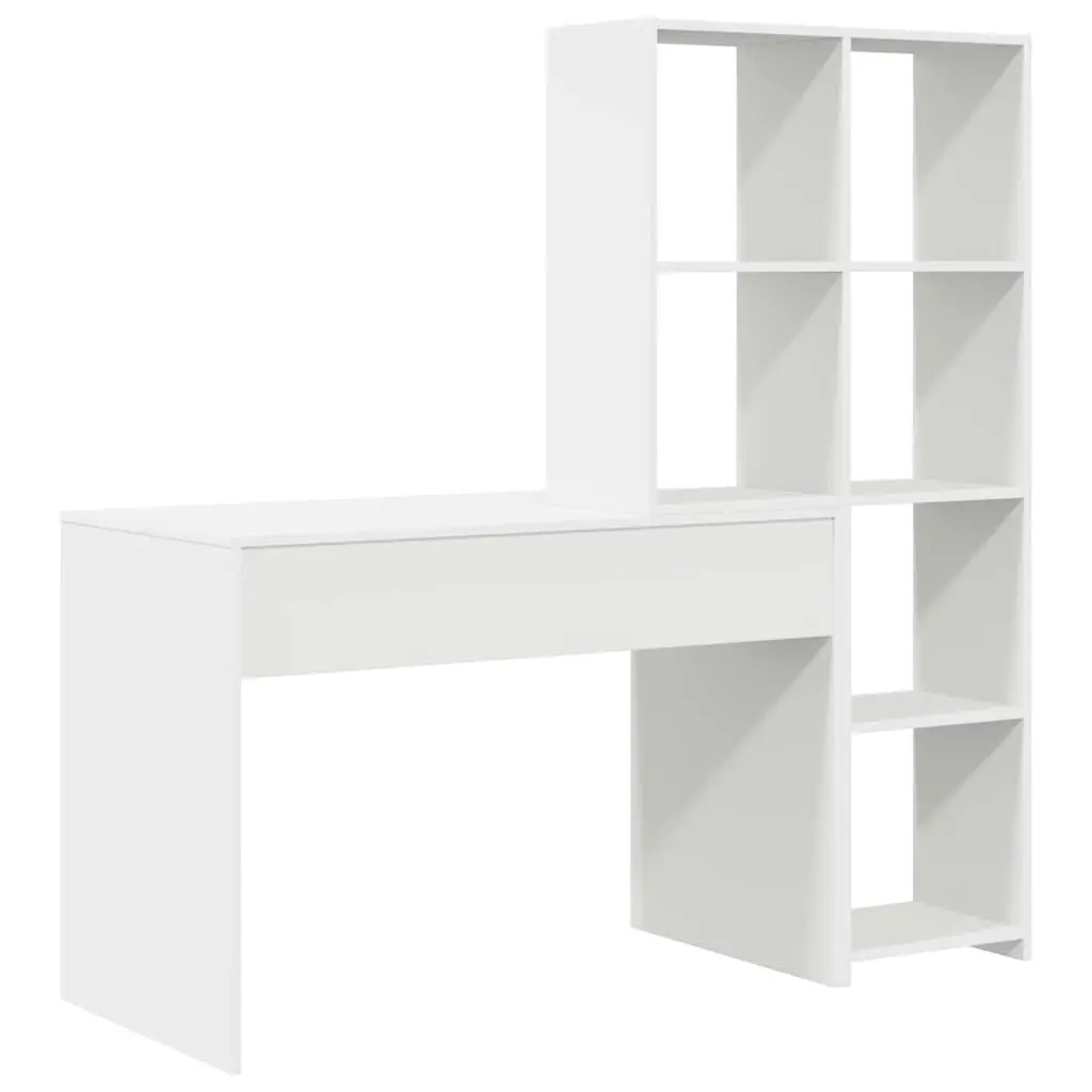 White Desk with Shelves Modern Office Furniture Workspace Storage Solution