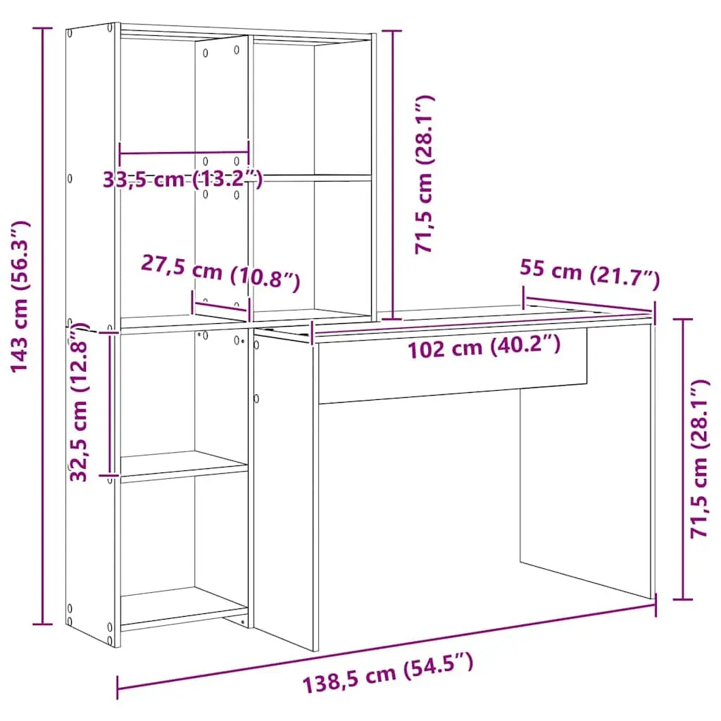White Desk with Shelves Modern Office Furniture Workspace Storage Solution