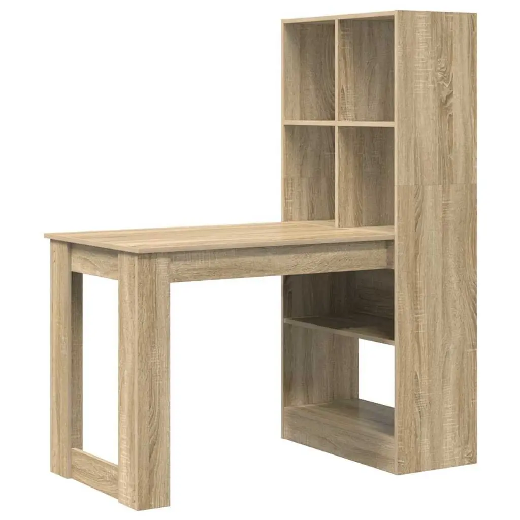 Writing Desk with Shelves Engineered Wood Office Furniture Brown 122x67x145cm