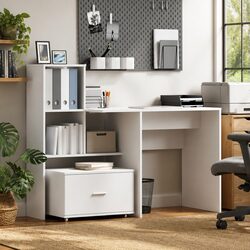 White Engineered Wood Desk with Drawer Storage 131.5 x 50 x 106.5 cm