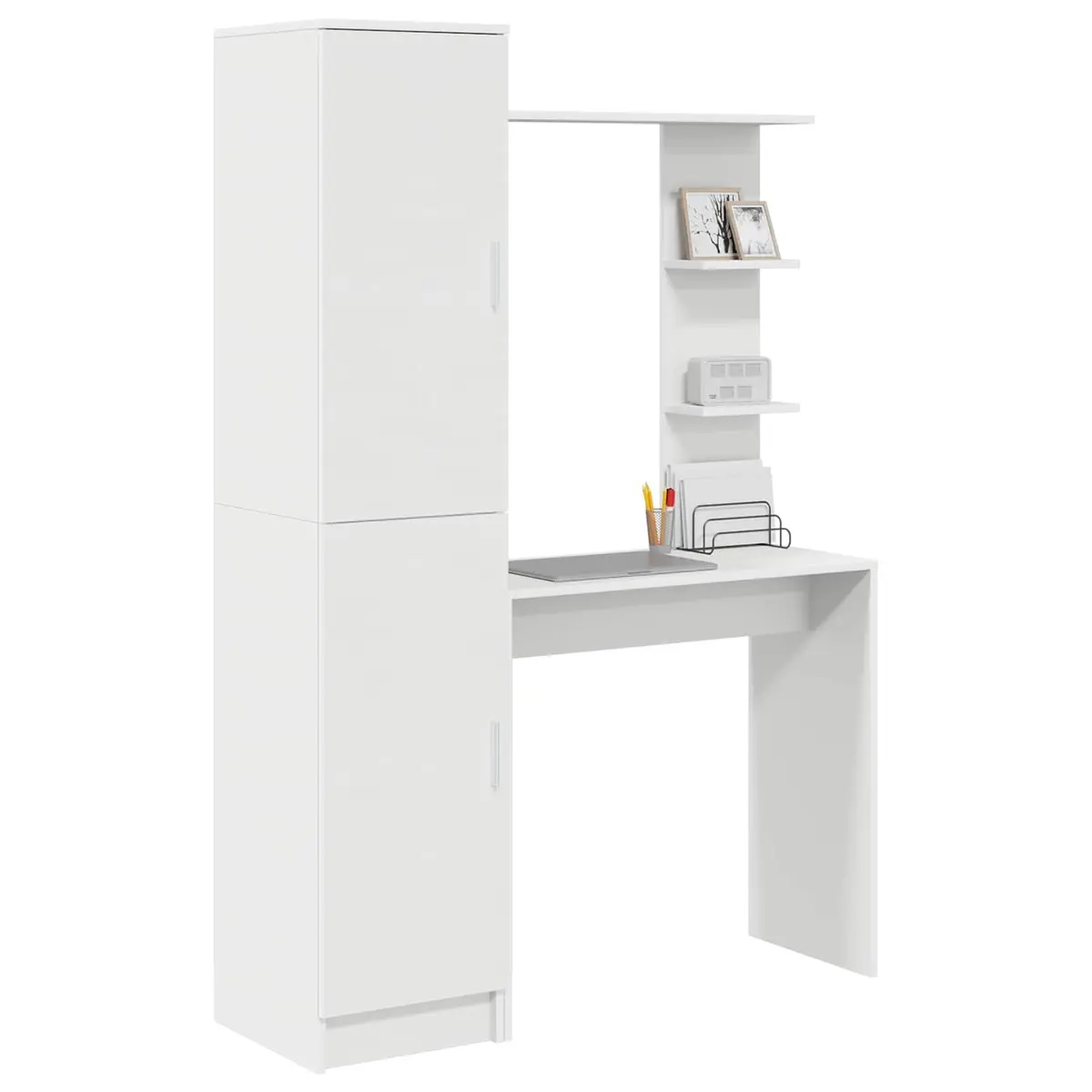 Engineered Wood Desk with Hinged Doors and Shelves