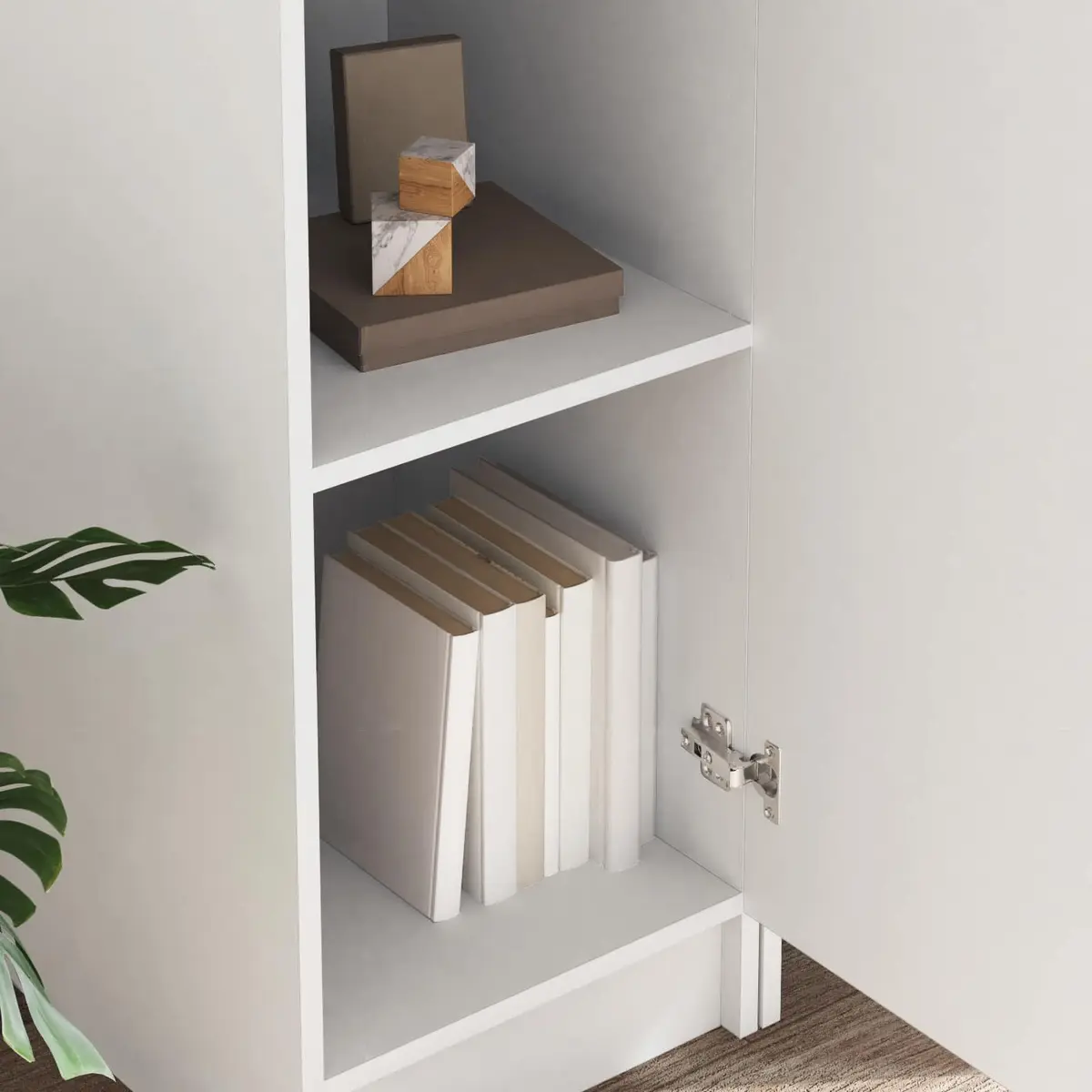 Engineered Wood Desk with Hinged Doors and Shelves