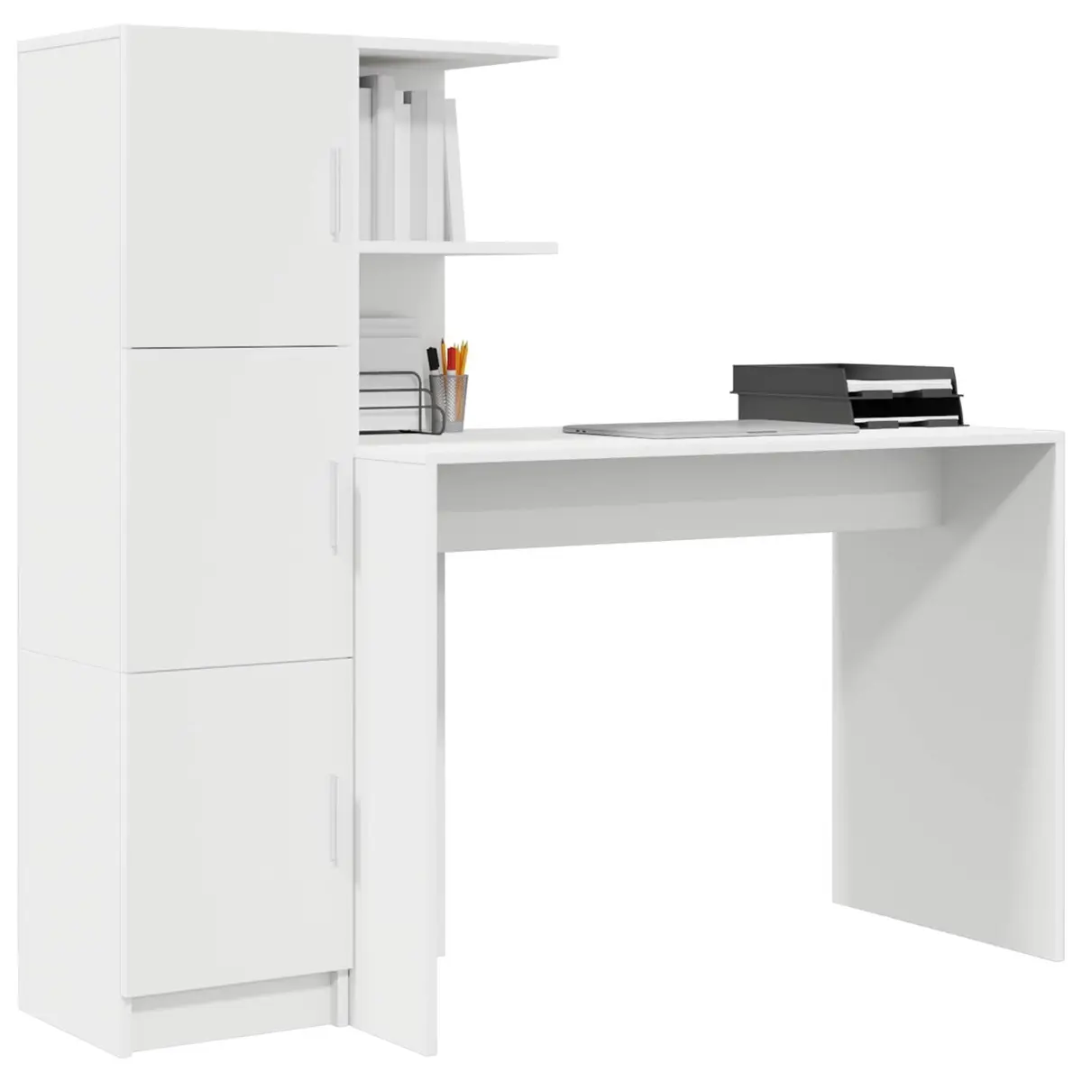 Office Desk Set with Shelves and Cabinet for Study Space White 2 Piece