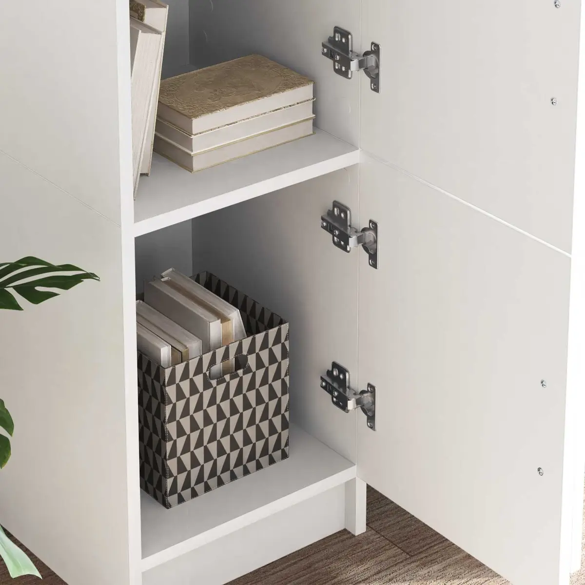 Office Desk Set with Shelves and Cabinet for Study Space White 2 Piece