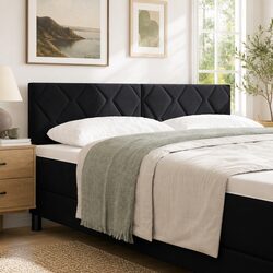 144cm Black Velvet LED Headboard with Adjustable Height