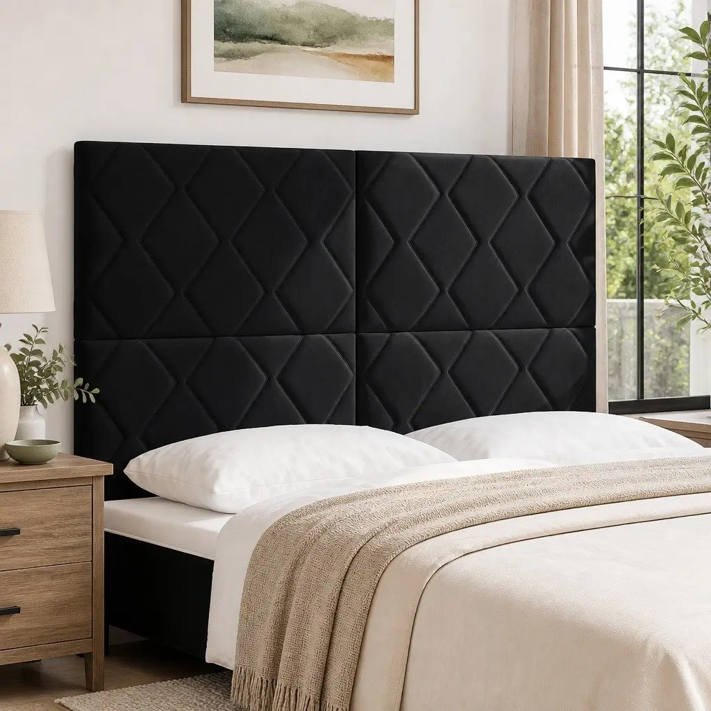 LED Headboard 144cm Black Velvet Upholstered Bedroom Modern with RGB Lighting