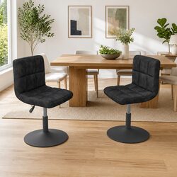 Swivel Dining Chair Black Velvet Adjustable Height 360 Degree Rotation Set of 2