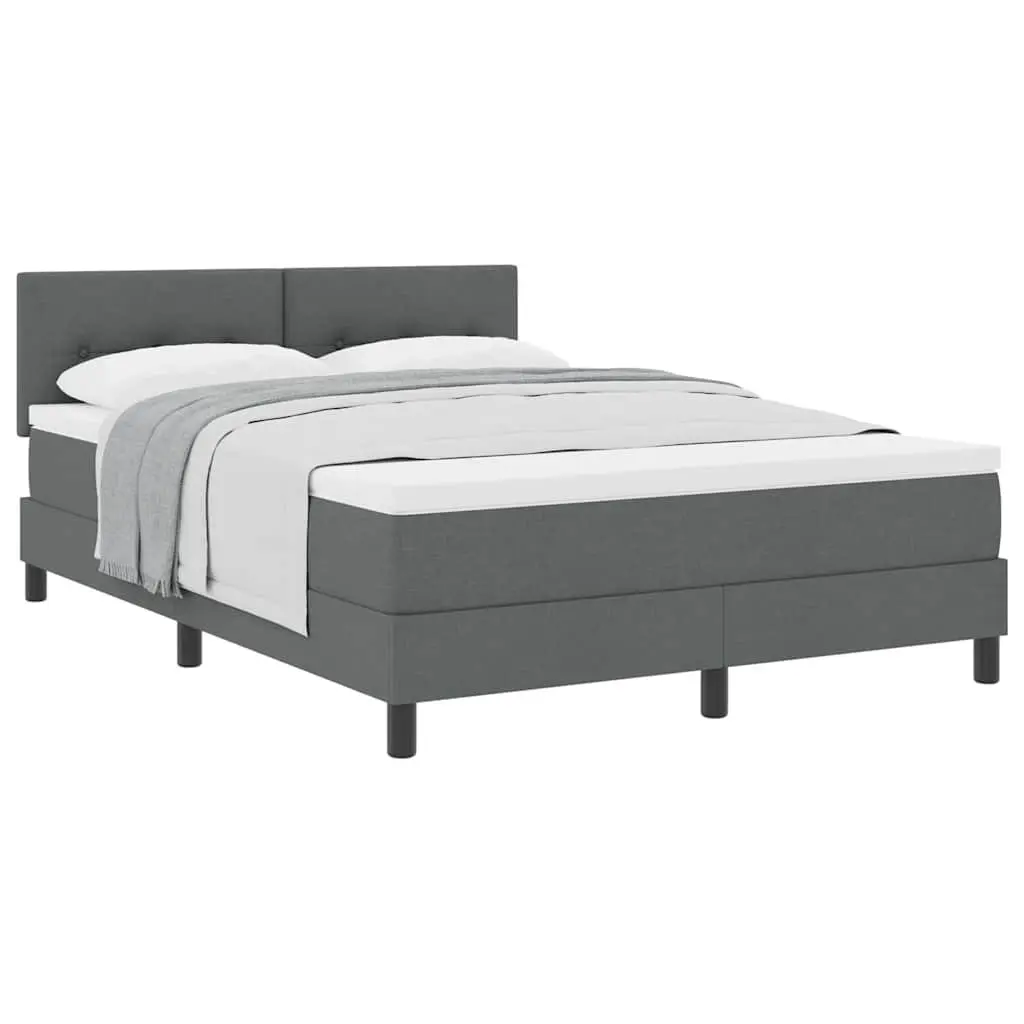 Box Spring Bed Dark Grey White Fabric Modern Bedroom 152 x 203 cm