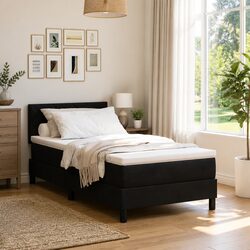 Box Spring Bed Black and White 107 x 203 cm Modern Bedroom Furniture Frame