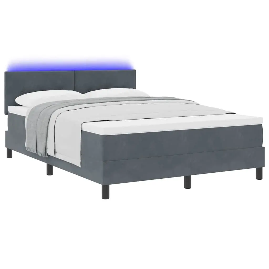 Box Spring Bed for Bedroom Dark Grey White Fabric 152x203cm Adjustable Headboard with LED Lights