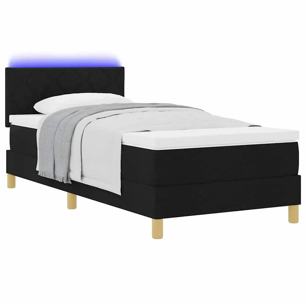 Box Spring Bed for Bedroom 107 x 203 cm Black White Velvet Adjustable Headboard with LED Lights