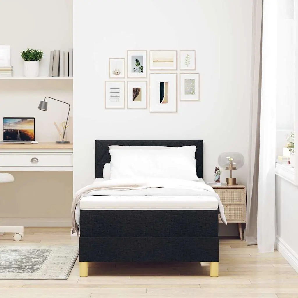 Box Spring Bed for Bedroom 107 x 203 cm Black White Velvet Adjustable Headboard with LED Lights