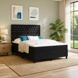 Specifications for Black Velvet Box Spring Bed 152 x 203 cm