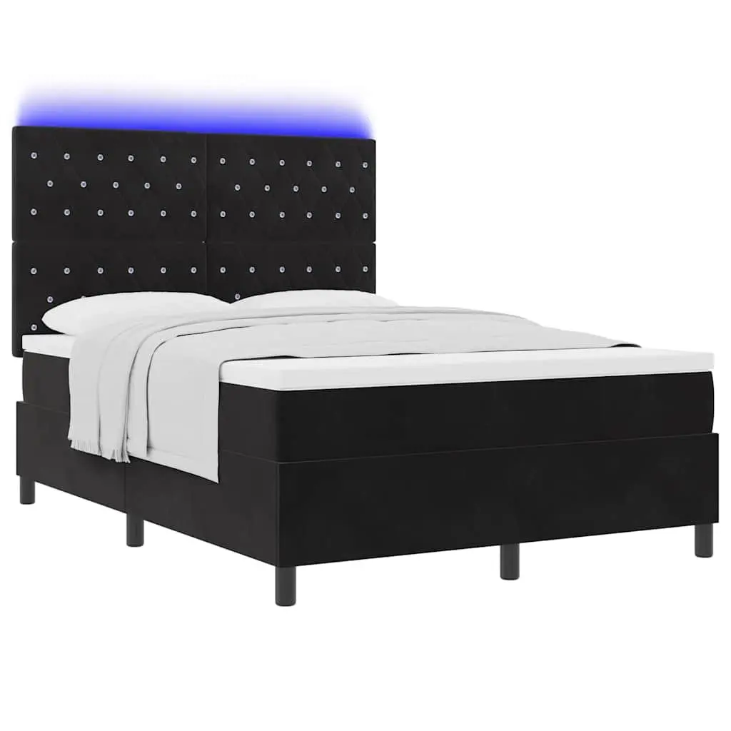 Black Velvet Box Spring Bed 152 x 203 cm