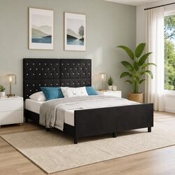 Specifications of Black Velvet Bed Frame 152 x 203 cm