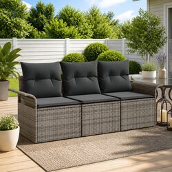 Grey Modular Outdoor Sofa Set - 3 Pieces with Cushions