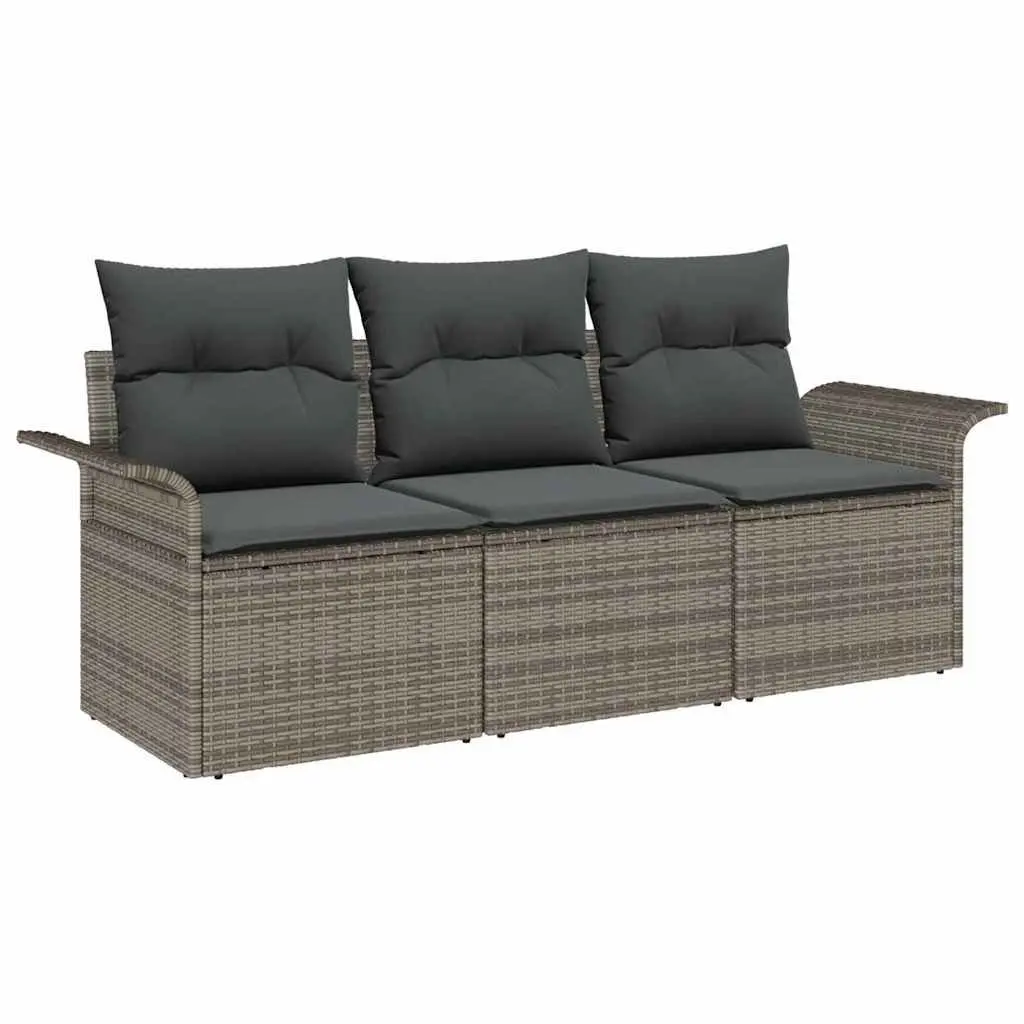 Outdoor Sofa Set 3 Pieces Grey Poly Rattan Garden Furniture Modular Seating