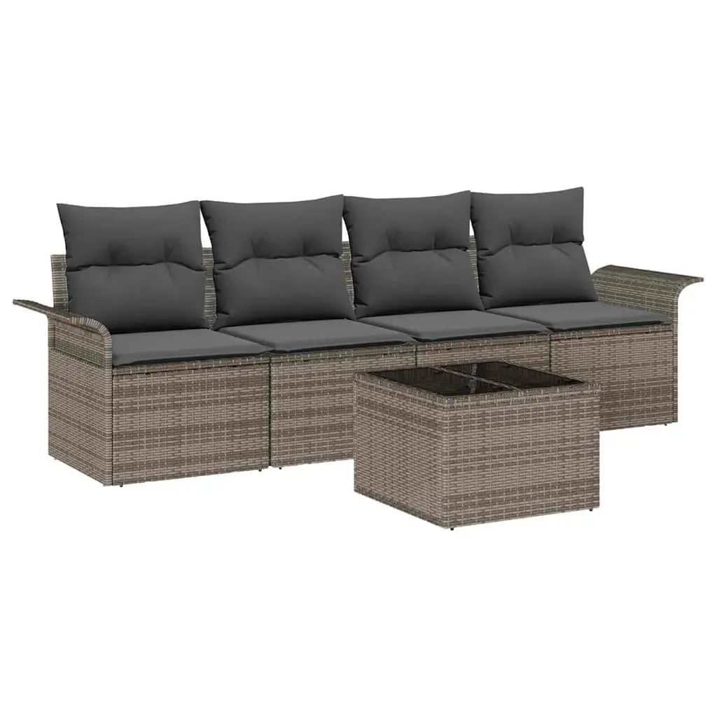 Modular Garden Sofa Set 5 Piece Outdoor Furniture Grey Poly Rattan for Patio