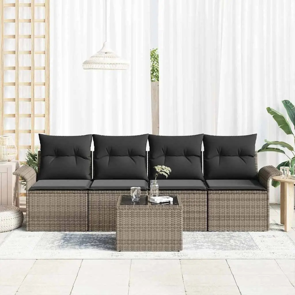 Modular Garden Sofa Set 5 Piece Outdoor Furniture Grey Poly Rattan for Patio