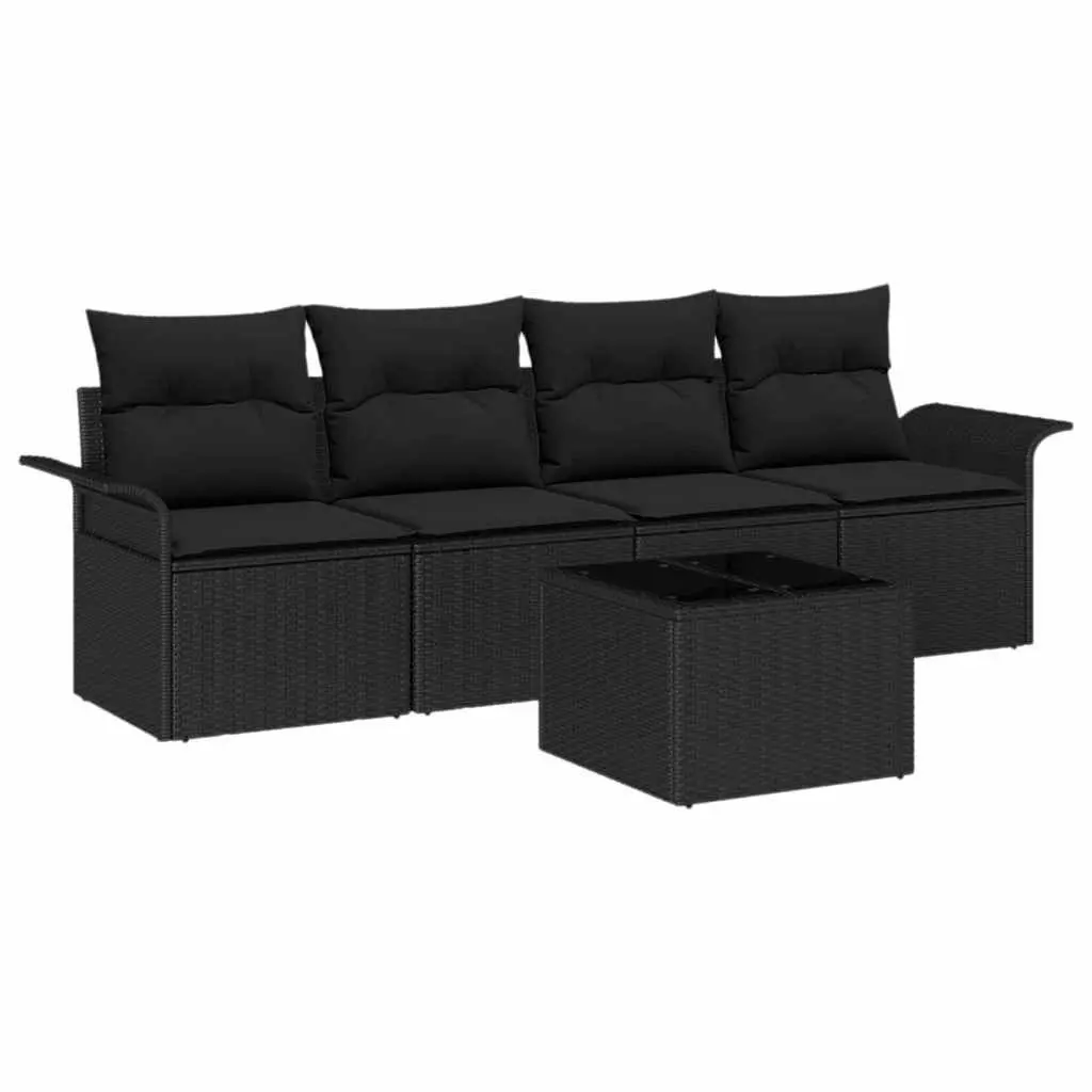 Outdoor Sofa Set 5 pcs Modular Garden Furniture Black Poly Rattan with Cushions