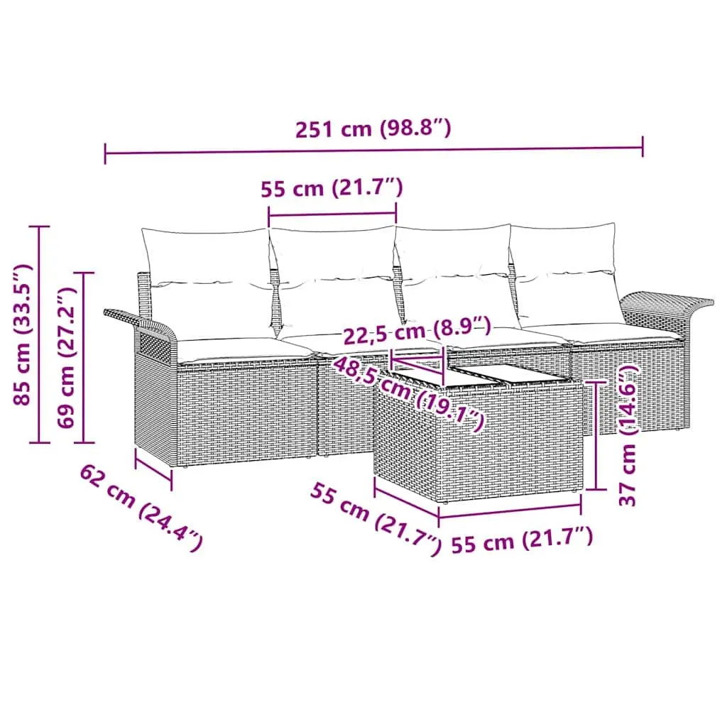 Outdoor Sofa Set 5 pcs Modular Garden Furniture Black Poly Rattan with Cushions