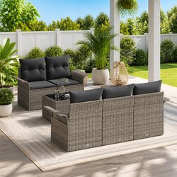 Specifications for 6-Piece Grey Poly Rattan Garden Sofa Set