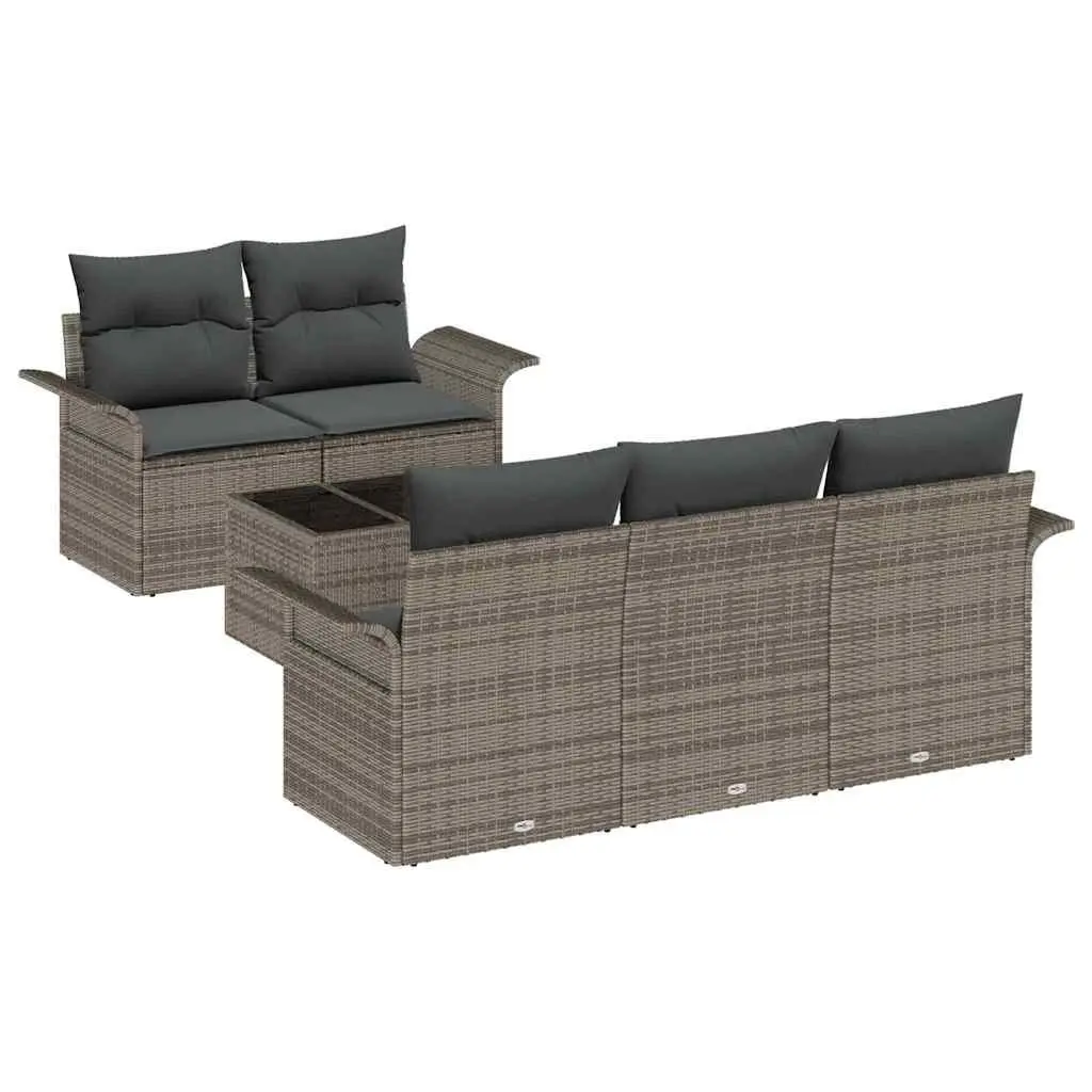 6-Piece Grey Poly Rattan Garden Sofa Set