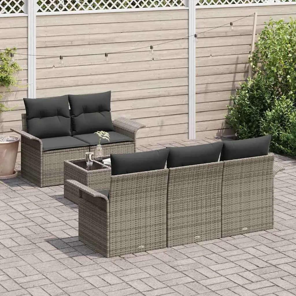 6-Piece Grey Poly Rattan Garden Sofa Set