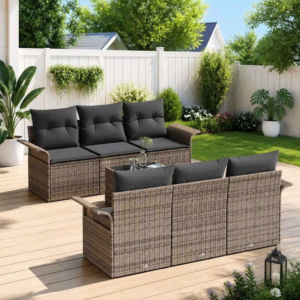 Garden Sofa Set 7 Piece Grey Poly Rattan Contemporary Outdoor Furniture
