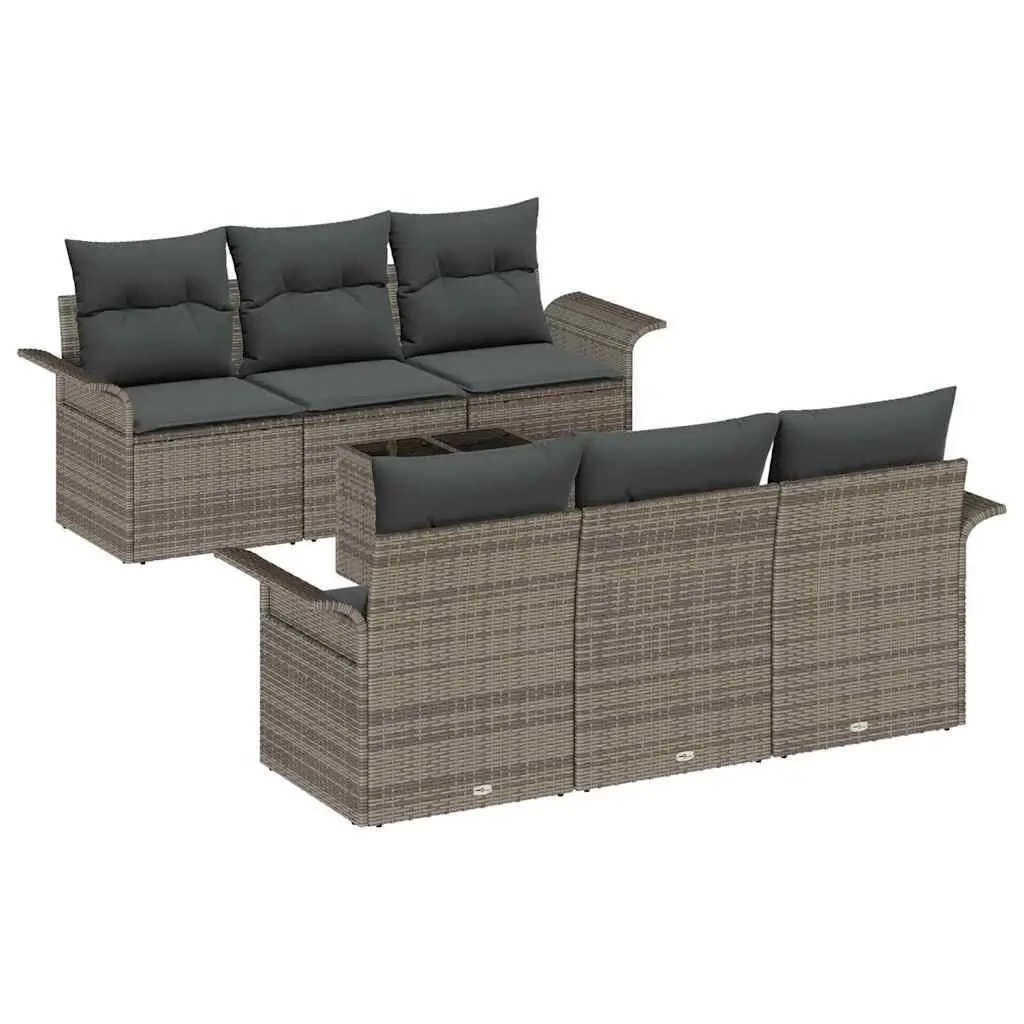 Garden Sofa Set 7 Piece Grey Poly Rattan Contemporary Outdoor Furniture