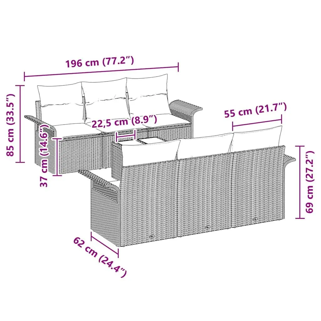 Garden Sofa Set 7 Piece Grey Poly Rattan Contemporary Outdoor Furniture