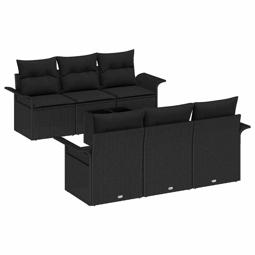 Garden Sofa Set 7 Piece Outdoor Furniture Black Poly Rattan Modular Lounge Suite