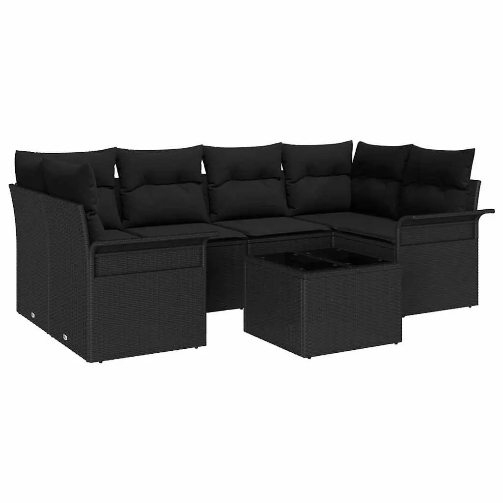 Garden Sofa Set Outdoor Patio Furniture 7 Pieces Black Modular Rattan Lounge