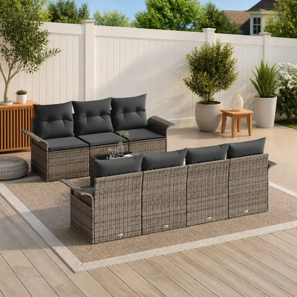 Grey Poly Rattan 8pc Garden Sofa Set with Adjustable Table