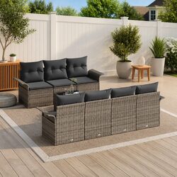 Grey Poly Rattan 8pc Garden Sofa Set with Adjustable Table