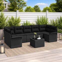 8-Piece Black Poly Rattan Outdoor Sofa Set Specifications